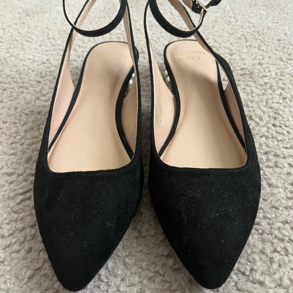 Crown & Ivy Black Suede Slingback Flats